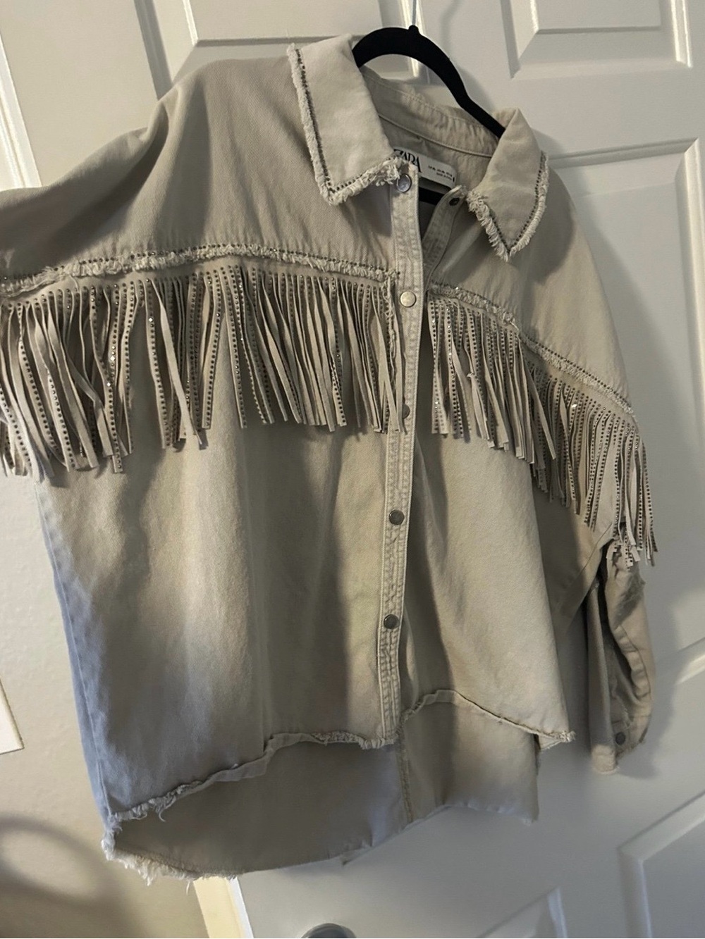 Zara Taupe Fringe Button-Up Jacket - Picture 7 of 9